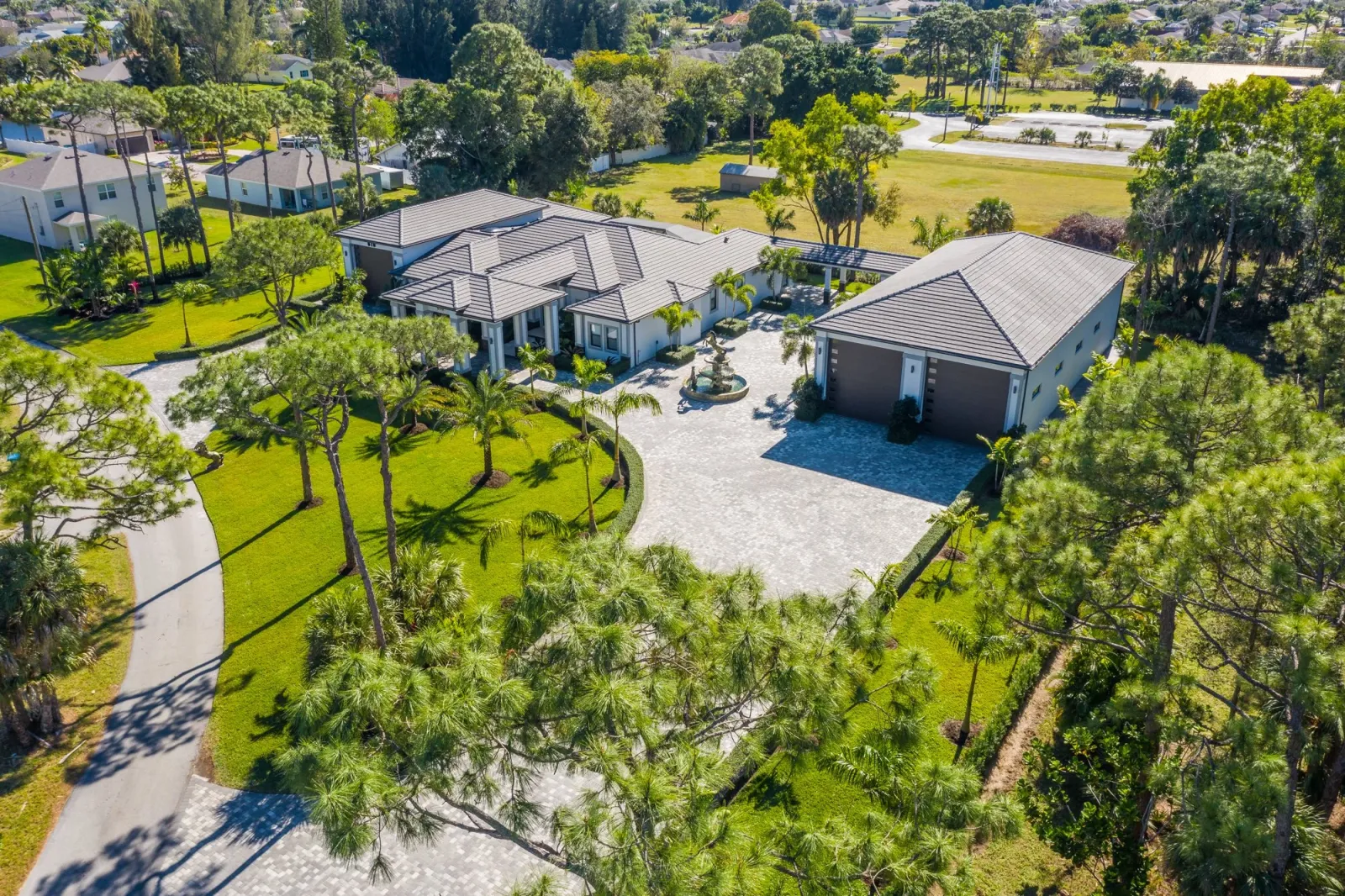 Tile roof and pool from above
